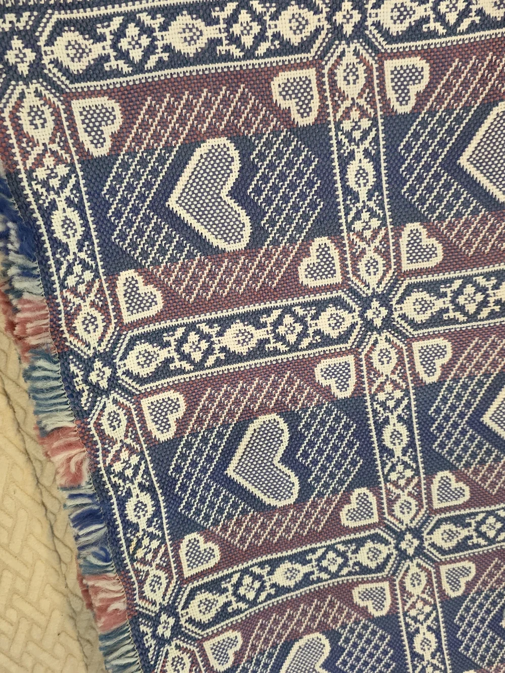 6  Cottagecore Vintage Heart Pattern Woven Place Mats - Blue, Pink, White